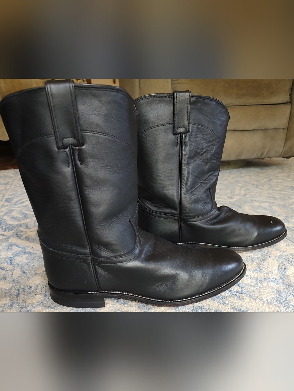 Justin Men's Black Calf Leather Western Boots - Classic Roper Size 11 EEE